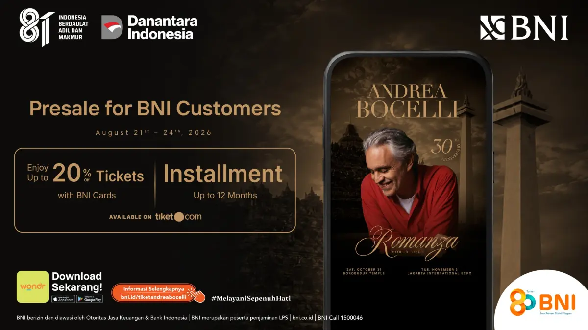 BNI Hadirkan Akses Eksklusif Menikmati Andrea Bocelli "Romanza" di Indonesia