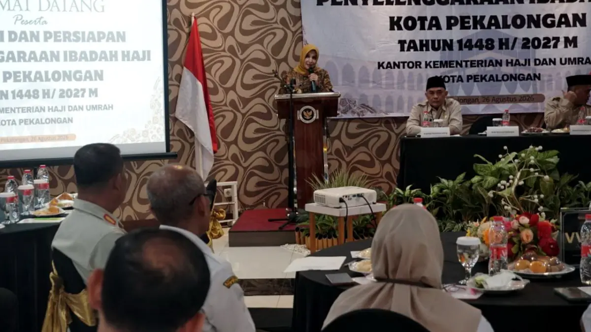APRESIASI : Wakil Wali Kota Pekalongan, Hj. Balgis Diab mengapresiasi pelayanan haji 2026 oleh Kemenhja setempat, saat Evaluasi dan Persiapan Penyelenggaraan Ibadah Haji 2027 M di Hotel Nirwana, Rabu (26/8/2026).(IST)