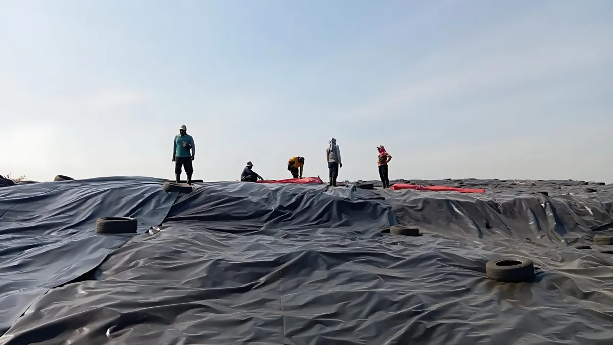 PENUTUPAN SAMPAH : Tim DLH saat menutup gunungan sampah di TPA Degayu Pekalongan Utara, dengan target 90 % seluruh lokasi.(IST)