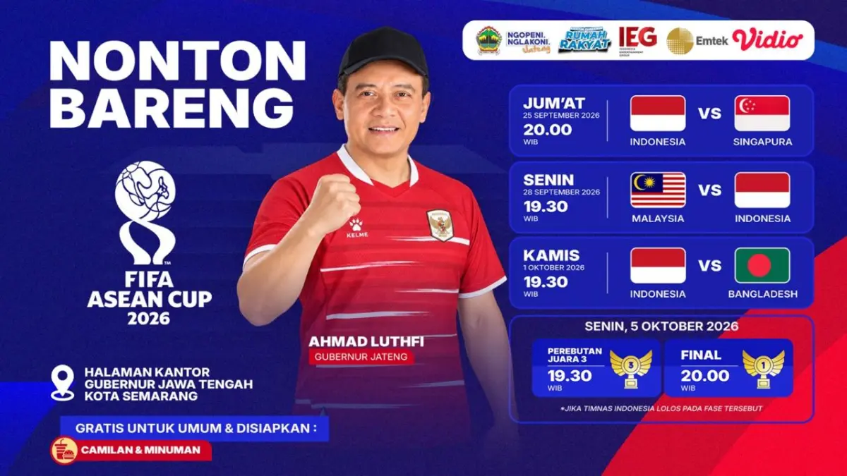Pemerintah Provinsi Jawa Tengah akan menggelar kegiatan nonton bareng (nobar) di Halaman Kantor Gubernur Jawa Tengah pada 25 September-5 Oktober 2026.