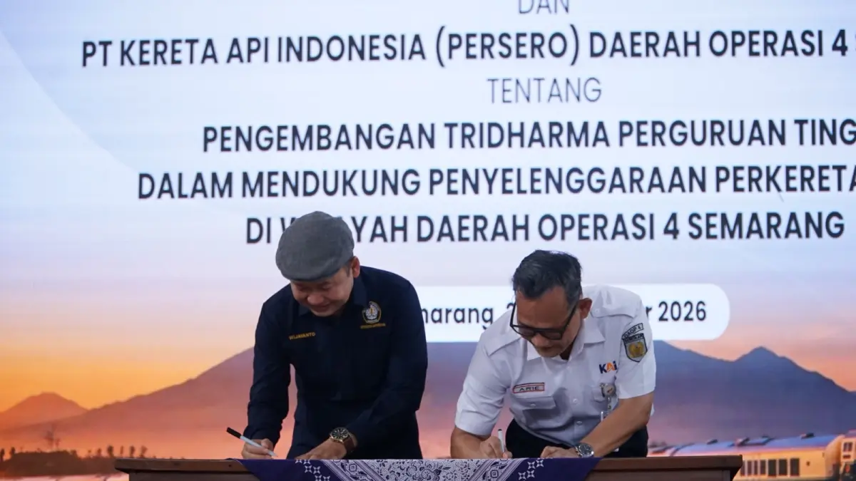 TANDA TANGAN : PT KAI Daop 4 Semarang saat tanda tangan Kerjasama dengan Universitas Diponegoro, pada Senin (28/9/2026).(Ist)