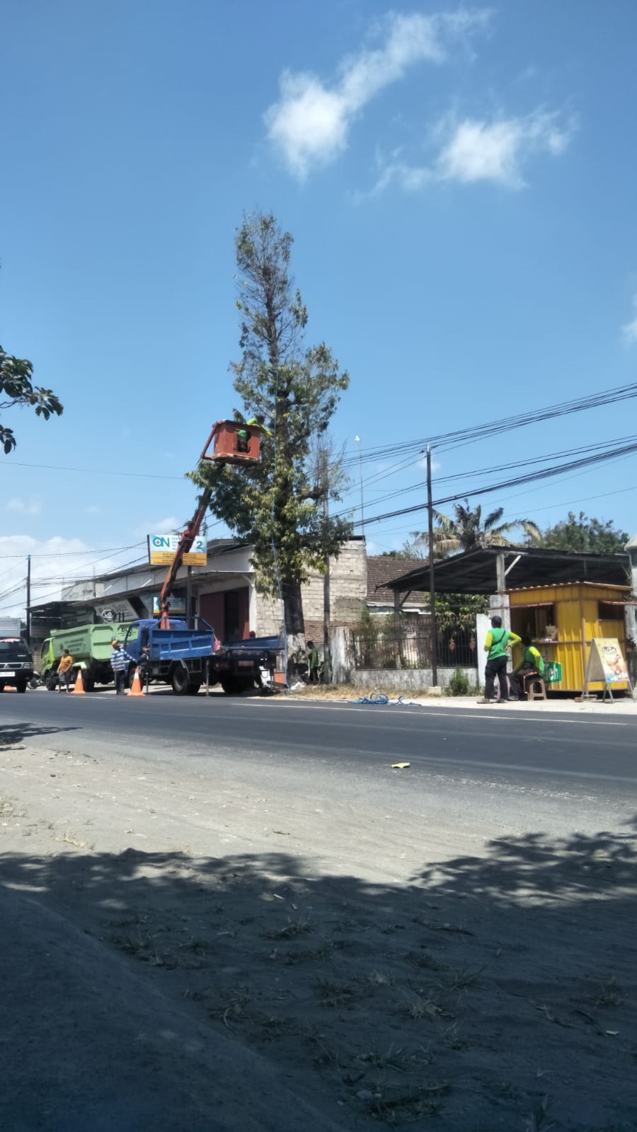 DLH meminjam peralatan dari dinas lain untuk menyelesaikan tugas pemotongan pohon di sejumlah jalan di kabupaten Blitar