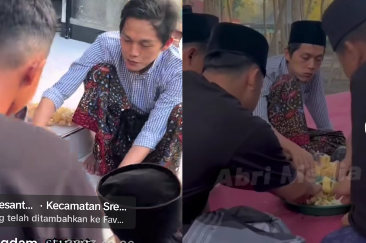 Melalui video dari tiktok, terlihat Gus Iqdam makan bareng santri satu piring