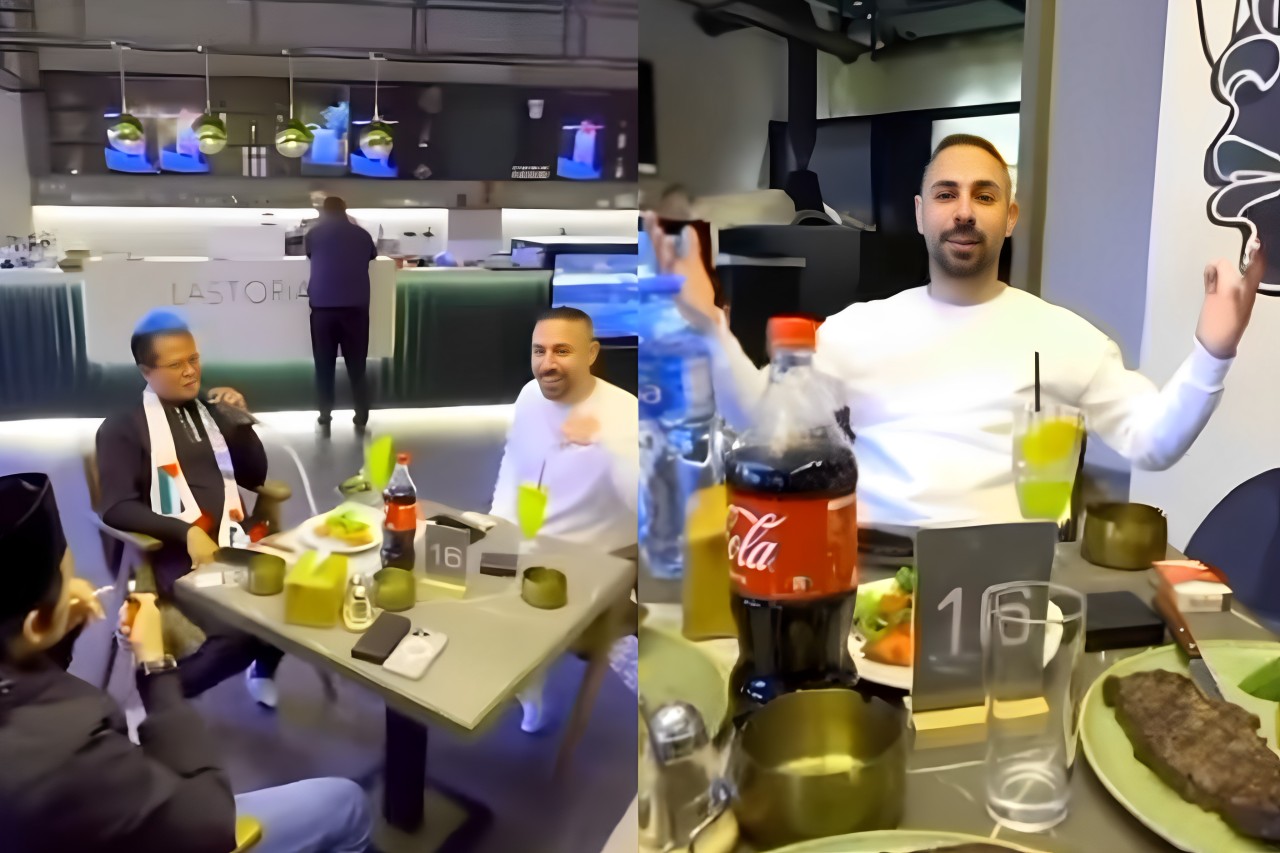 Gus Iqdam dan kaji Beki saat ditemui orang Palestina sedang makan di restoran