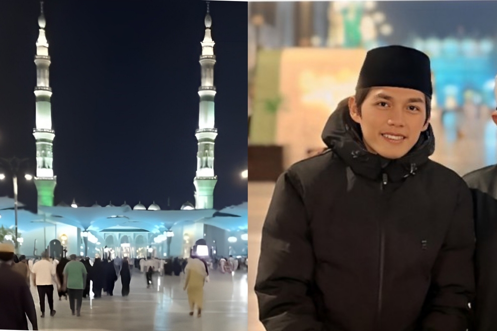 Suasana Madinah yang dibagikan Gus Iqdam di media sosialnya (kiri) Gus Iqdam berfoto saat di Madinah (kanan)