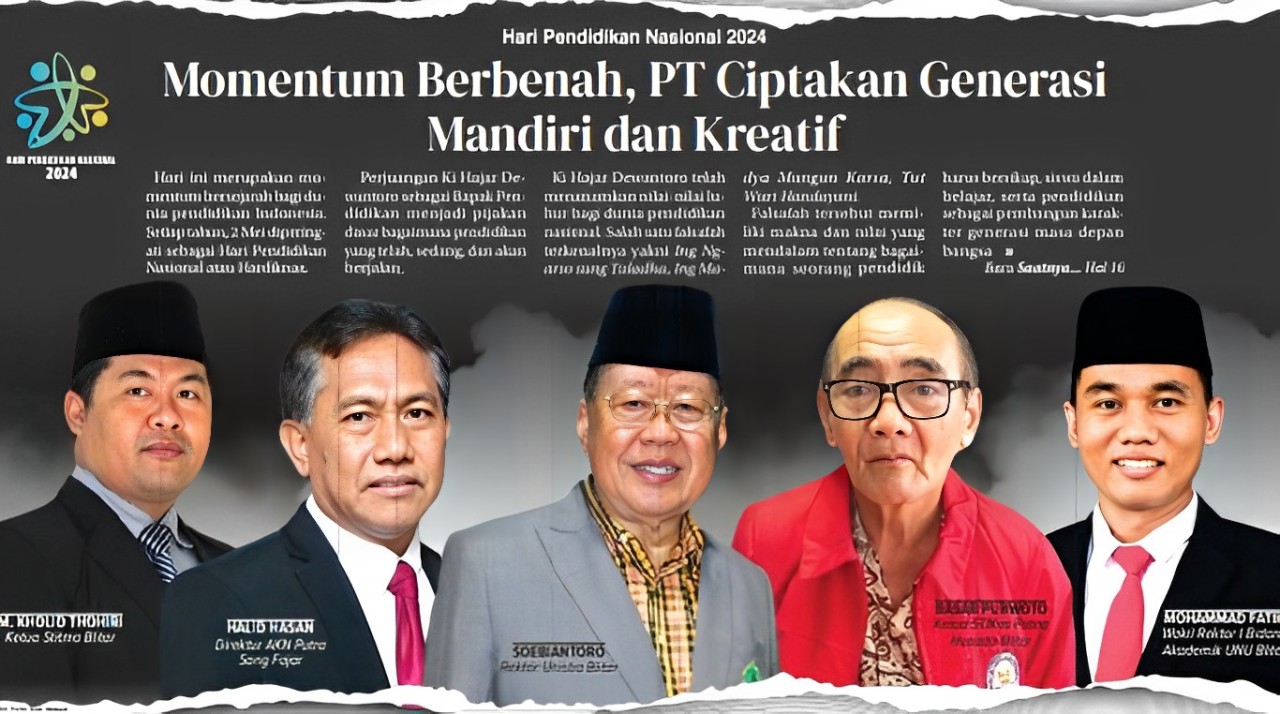 Dari kiri M. KHOLID THOHIRI Ketua Stitma Blitar, HALID HASAN Direktur AKN Putra Sang Fajar, SOEBIANTORO Rektor Unisba Blitar, BASAR PURWOTO Ketua STIKes Patria Husada Blitar, M. FATIH Wakil Rektor UNU