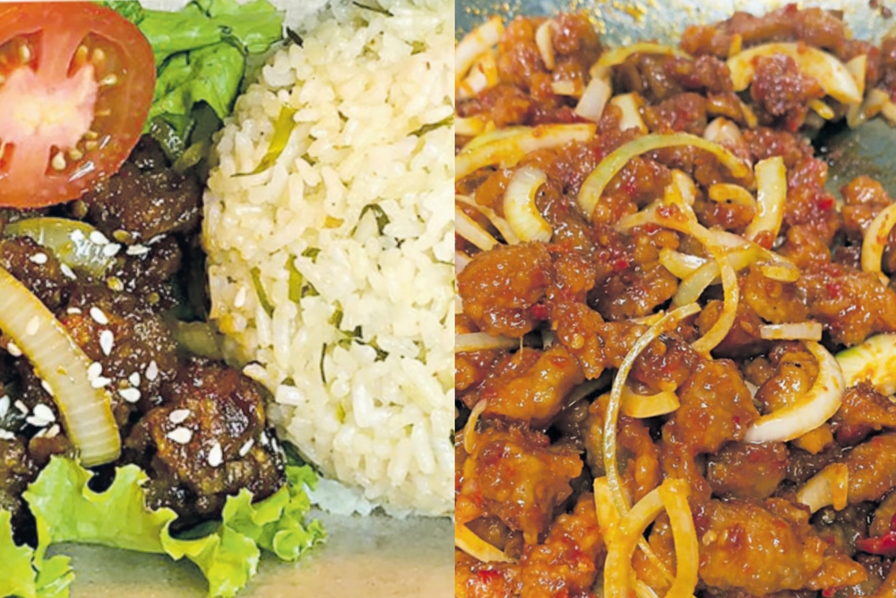HARUM: Nasi daun jeruk didampingi  ayam spicy yang nikmat disantap selagi  hangat.
