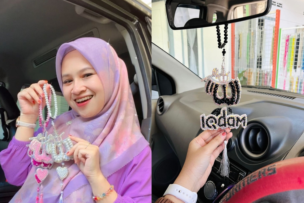 ELEGAN: Aneka gantungan spion untuk mobil bertema religi yang unik dan menarik.