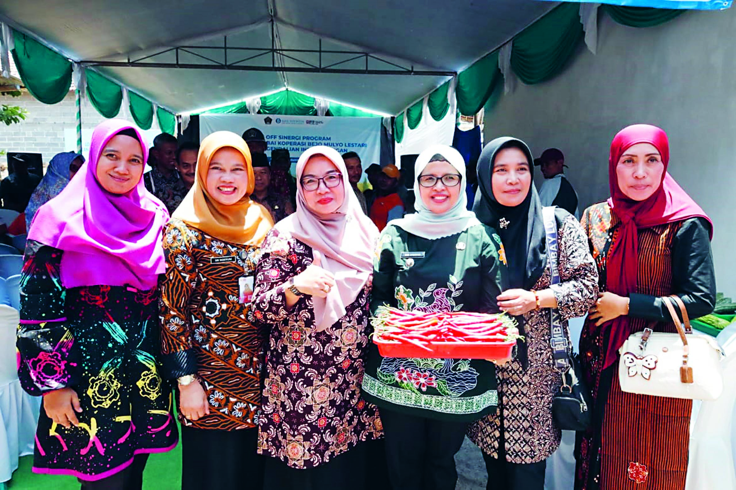 DEMI PETANI: Bupati  Rini Syarifah saat  Kickoff Sinergi Program  Pasar Lelang Cabai di  Koperasi Pemasaran Bejo  Mulyo Lestari, di Desa  Kolomayan, Kecamatan  Wonodari kemarin (19/9).