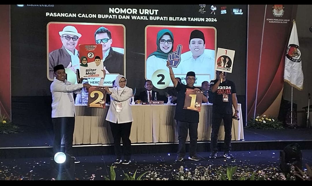 Pengundian nomor urut calon bupati dan calon wakil bupati Blitar telah digelar pada Senin (23/9/2024)