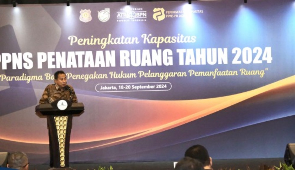 Agus Sutanto, Direktur Penertiban Pemanfaatan Ruang mewakili Direktur Jenderal PPTR, Jonahar dalam kegiatan Peningkatan Kapasitas Penyidik Pegawai Negeri Sipil (PPNS), Rabu (18/09/2024) di Hotel Suta