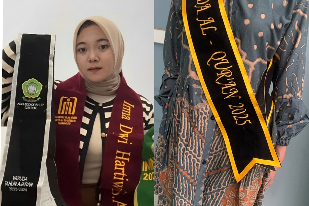 TERJANGKAU: Beberapa hasil karya selempang Nurma yang bisa dipesan sesuai keinginan.