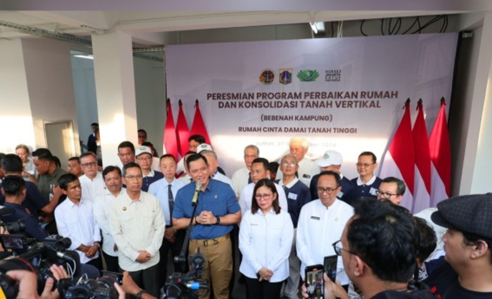 Menteri AHY beri sambutan di lokasi peresmian di Kelurahan Tanah Tinggi, Kecamatan Johar Baru, Jakarta Pusat pada Jumat (27/09/2024).