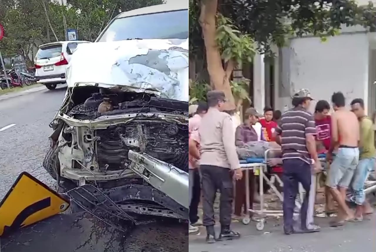 Kondisi mobil usai terjadi laka di jalan raya Tulungagung- Blitar, tepatnya di desa Gandekan Kecamatan Wonodadi kabupaten Blitar pada Rabu (8/10).