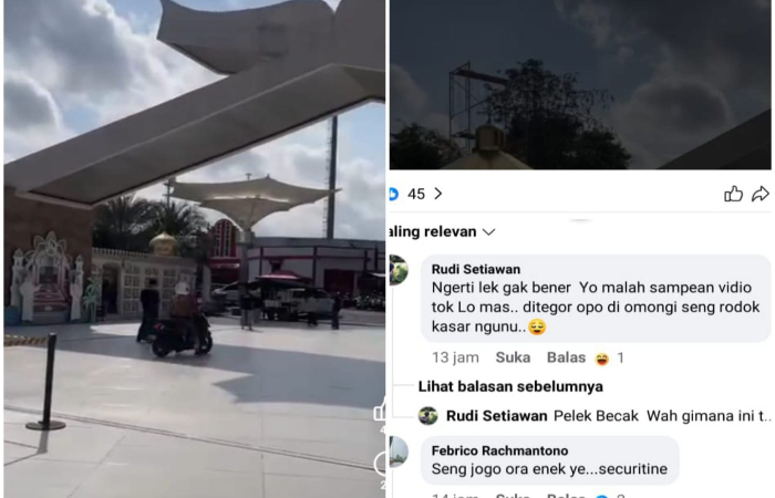 seorang ibu mengendarai motor di halaman masjid ar rahman mengundang komentar  netizen (facebook)