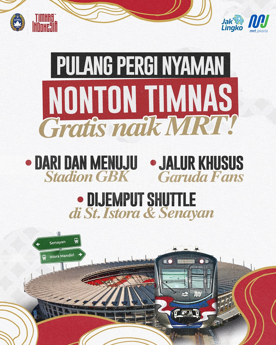 Garuda Fans mendapat keuntungan naik MRT gratis dari tiket timnas Indonesia yang telah dibeli