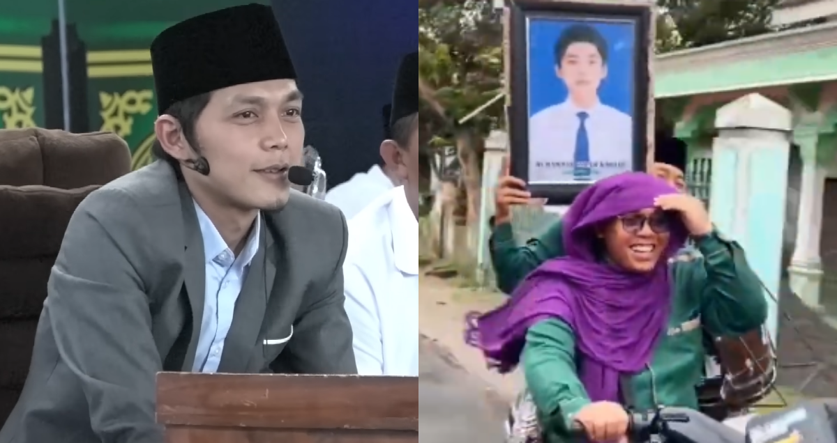 Gus Iqdam diberi hadiah foto semasa sekolah saat mengisi pengajian di MTsN 1 Blitar