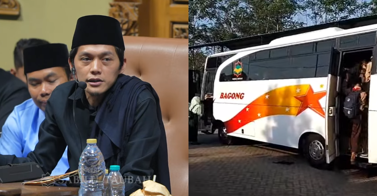 Para santri Pondok Pesantren Mambaul Hikam II asuhan Gus Iqdam naik bus Bagong baru untuk pergi sekolah