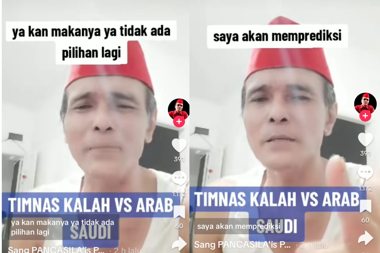 Seorang pria dengan nama pengguna TikTok @sang_pancasila2 menarik perhatian warganet setelah membuat janji unik menjelang pertandingan Timnas Indonesia melawan Arab Saudi.