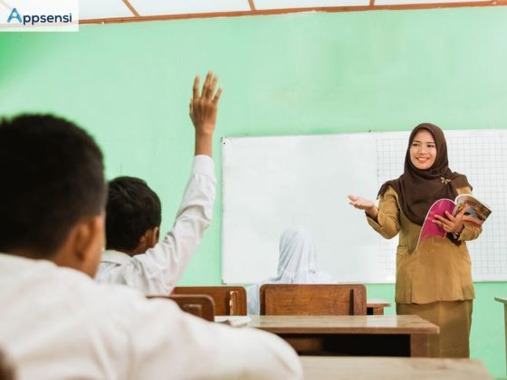 Ilustrasi guru mengajar murid di kelas