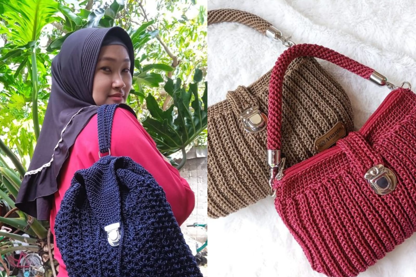 DARI HATI: Benang yang nampak sepele bisa disulap menjadi berbagai barang unik yang memiliki nilai jual tinggi.