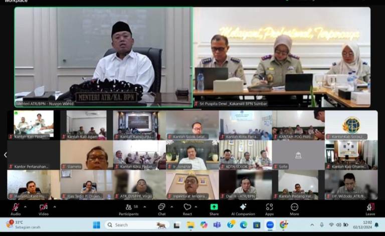Menteri Agraria dan Tata Ruang/Kepala Badan Pertanahan Nasional (ATR/BPN) Nusron Wahid bersama jajaran menggelar rapat daring.