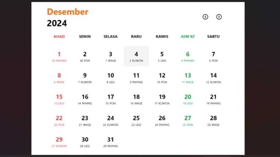 Kalender Desember 2024