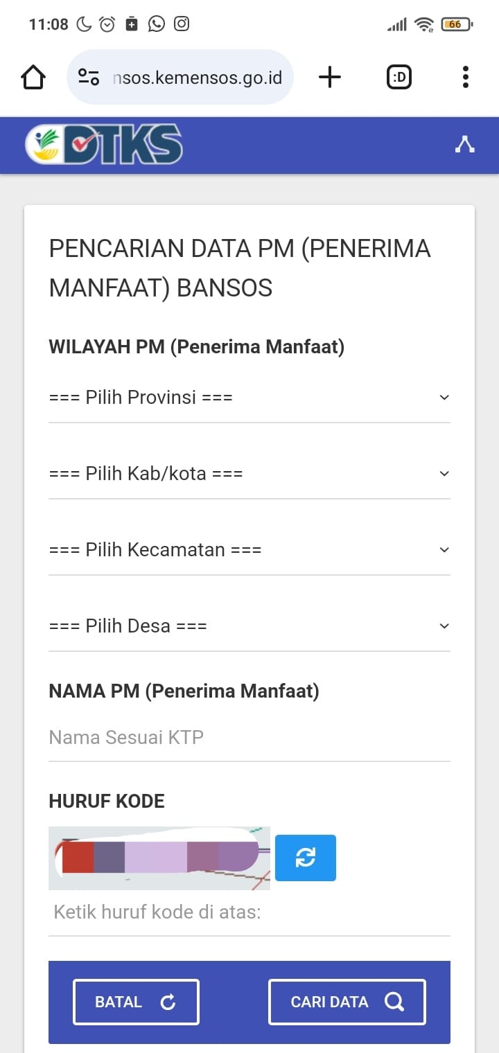 Tampilan laman cek bansos