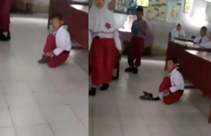 Siswa di Medan, Sumatera Utara dihukum belajar dilantai karena belum bayar SPP pada Senin, 13 Januari 2025.