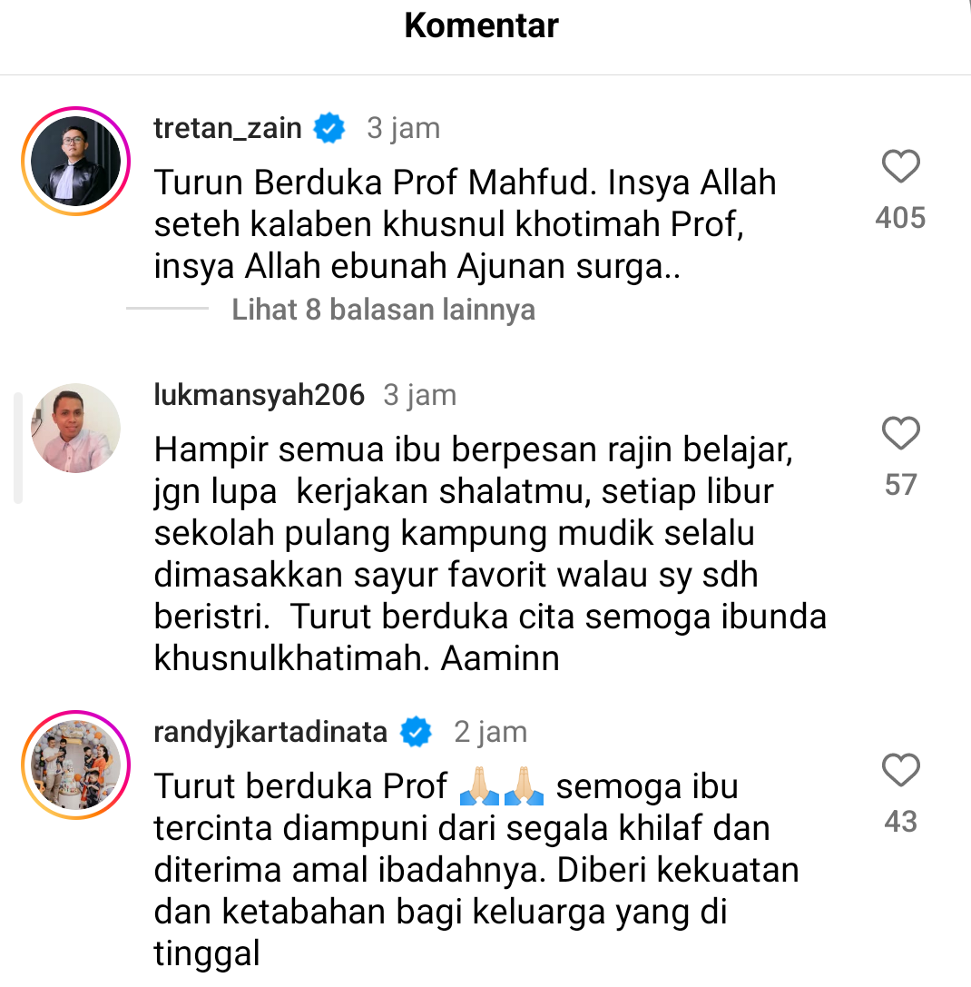 Kolom komentar dipenuhi dengan ucapan belasungkawa