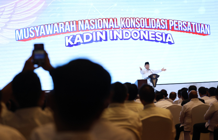 TEGAS: Prabowo serukan saat hadir di acara Musyawarah Nasional Konsolidasi Persatuan Kadin Indonesia diselenggarakan di The Ritz Carlton, Jakarta, Kamis (16/1).