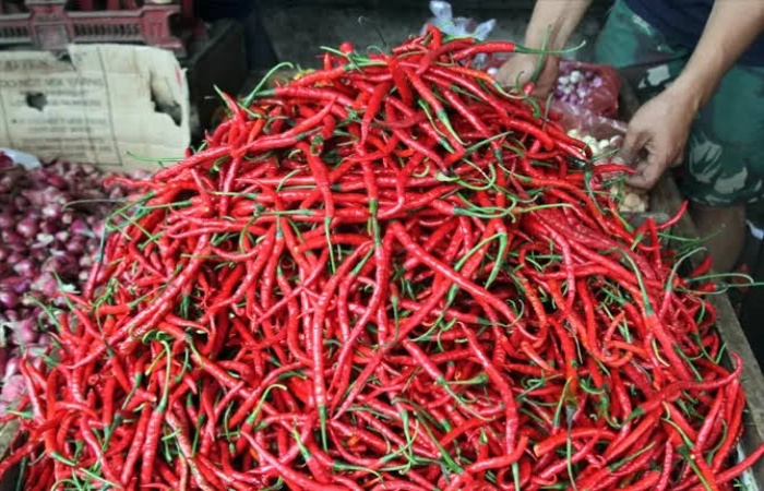 MENINGKAT: Harga cabai yang ada di Pasar Srengat Blitar sedang mengalami kenaikan.