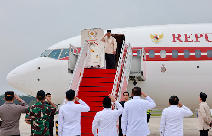 NEGARAWAN: Presiden Prabowo di Lanud Halim Perdana Kusuma, Jakarta, Kamis (23/1).