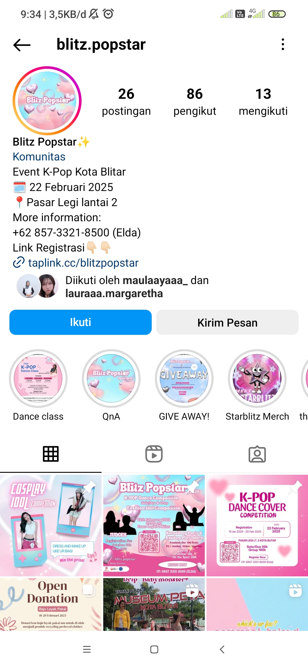Akun Instagram para pengemar kipop