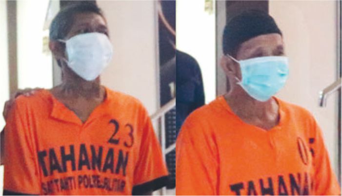 BEJAT: Dua tersangka kasus pencabulan terhadap anak di bawah umur digiring ke Polres Blitar, Selasa (6/5/2025).