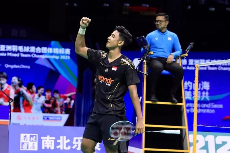 Pebulu tangkis Alwi Farhan saat tampil Badminton Asia Mixed Team Championships (BAMTC) 2025.