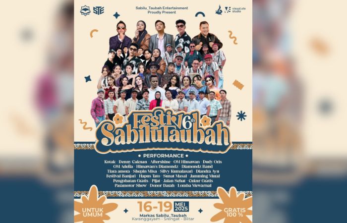 Flyer Harlah ke-6 Sabilutaubah yang akan dimerihakan oleh Kotak, Denny Caknan dan artis top lainnya.