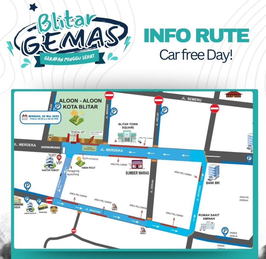 Car Free Day &ldquo;Blitar GEMAS&rdquo;, Pemkot Blitar Tutup Sejumlah Ruas Jalan Menuju Alun-alun Kota