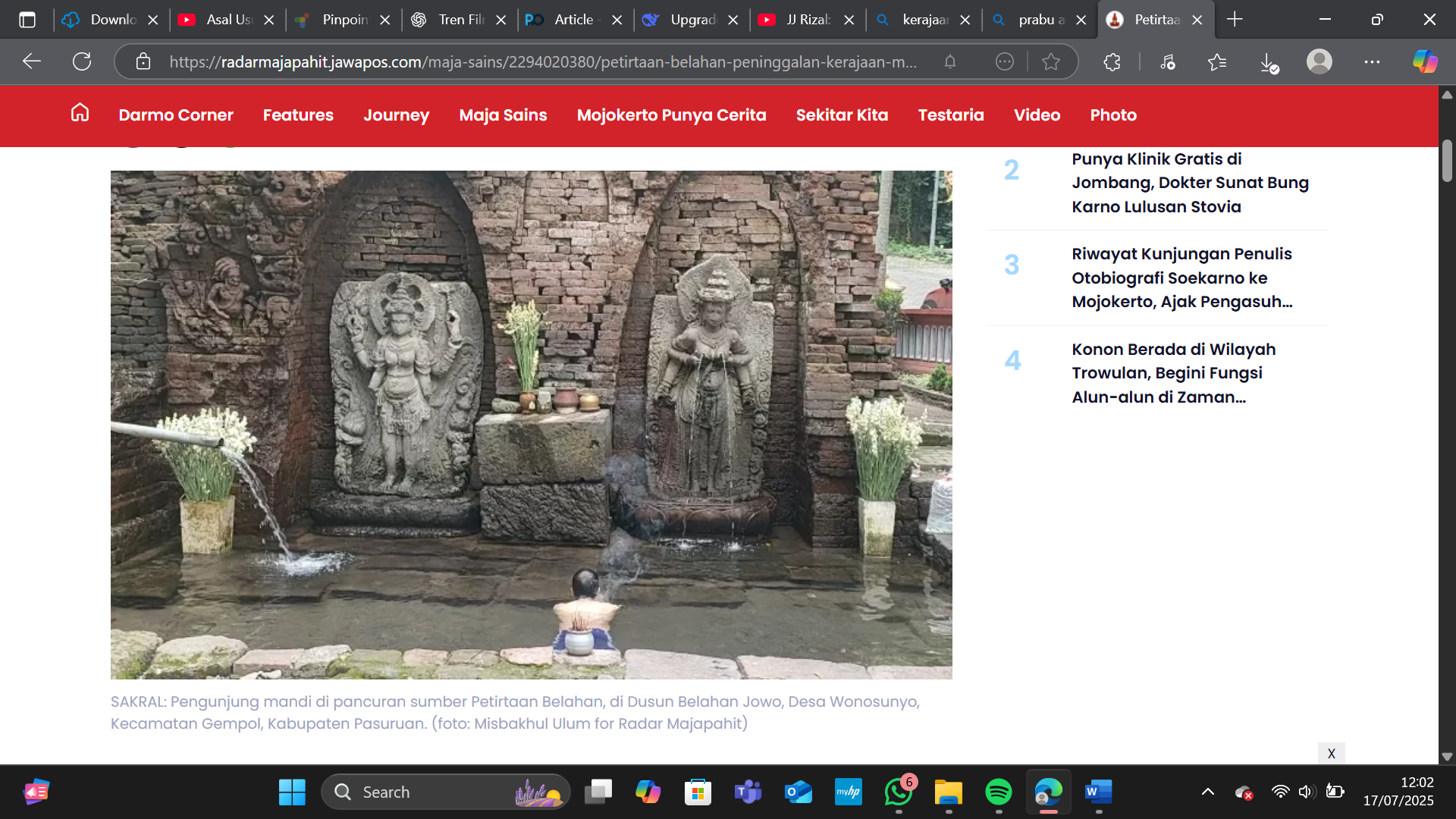 Peninggalan Sejarah Prabu Airlangga (Dikutip dari Misbakhul Ulum (Radar Majapahit)