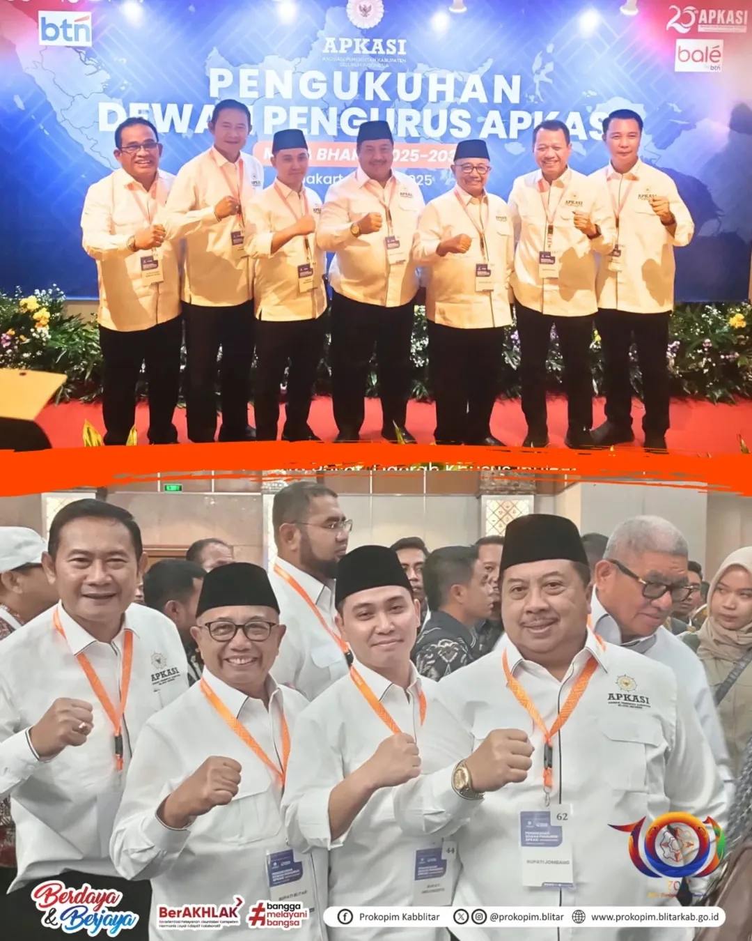 Kompak : Bupati Blitar Rijanto saat mengikuti kegiatan pengukuhan APKASI di Jakarta bersama kepala daerah lainnya.