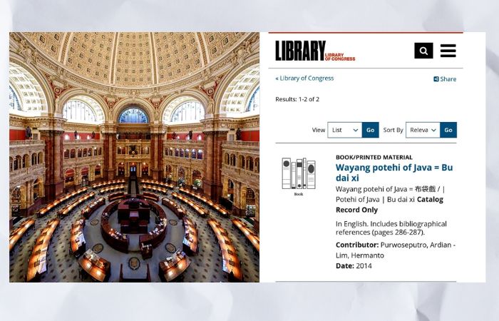Bukti Buku Wayang Potehi of Java tersedia di Library of Congress Amerika