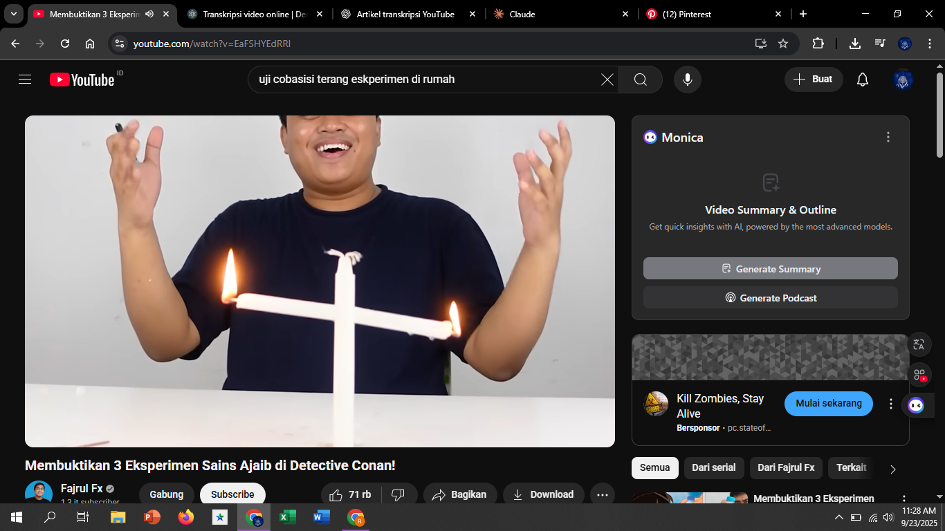 Eksperimen ini melibatkan dua lilin yang dipasang pada sistem timbangan sederhana.