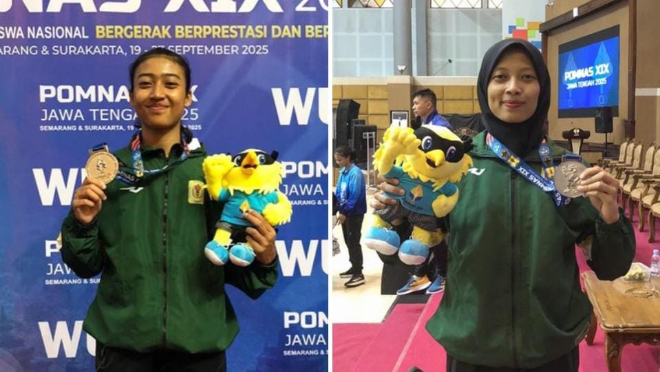 TERBAYAR LUNAS: Dua atlet wushu Kota Blitar berhasil raih medali perak POMNAS 2025.