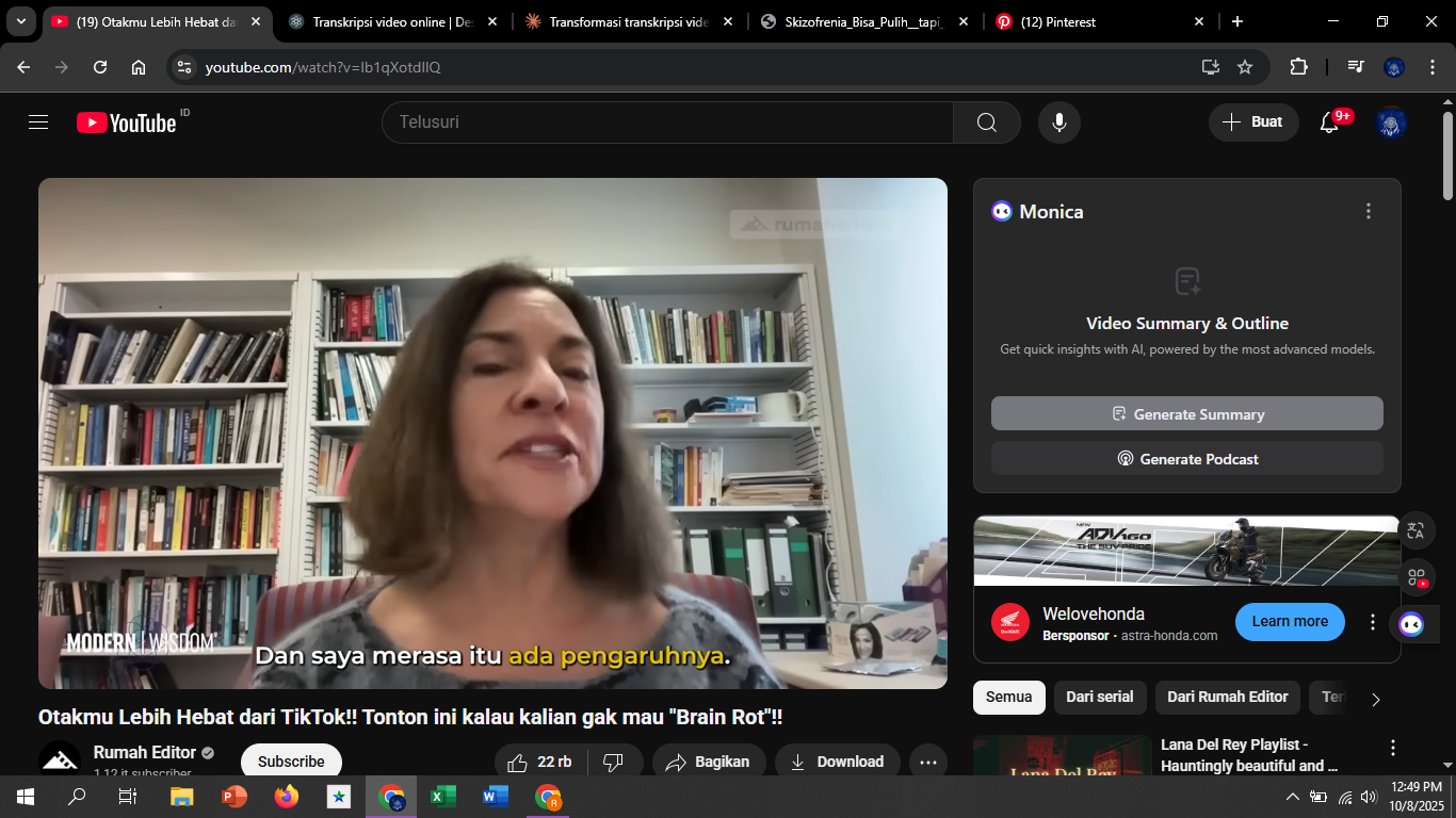 Kemampuan orang untuk mempertahankan fokus pada satu informasi atau pelajaran semakin menurun