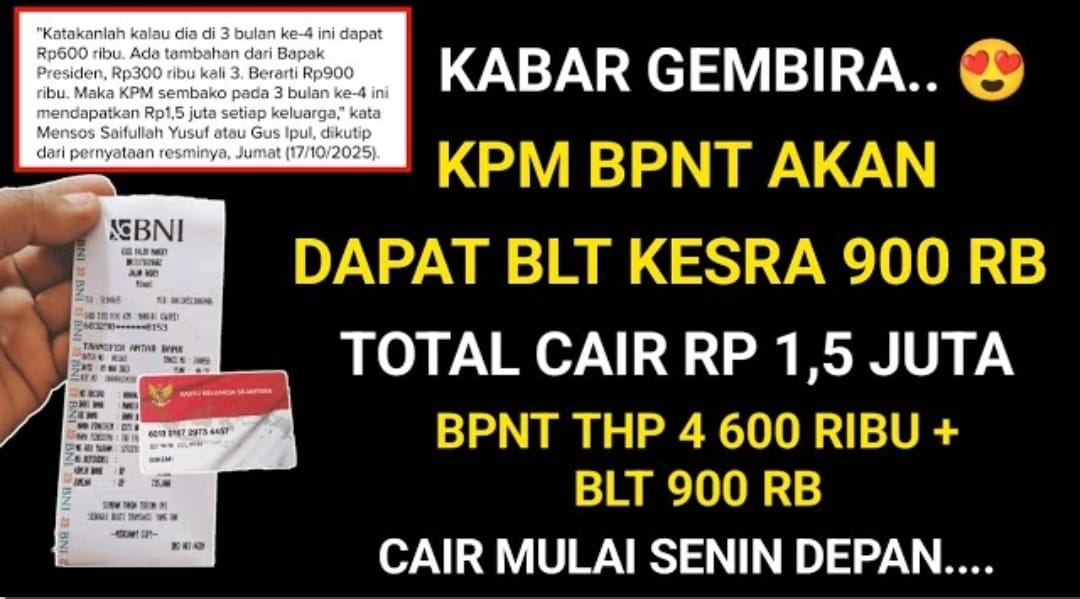 Kabar Gembira! KPM BPNT Dapat Tambahan BLT Kesra Rp900 Ribu, Total Cair Rp1,5 Juta Mulai Senin