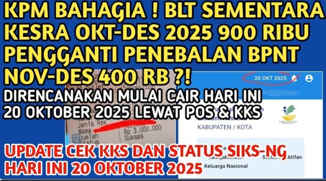 BLT Kesra Rp900 Ribu Mulai Disalurkan Oktober 2025, Pengganti Penebalan BPNT Rp400 Ribu