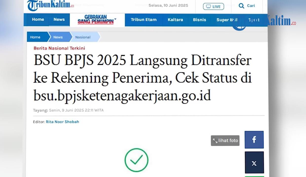 BSU BPJS 2025 Cair Rp600 Ribu, Cek Status dan Update Rekening Penerima di bsu.bpjsketenagakerjaan.go.id