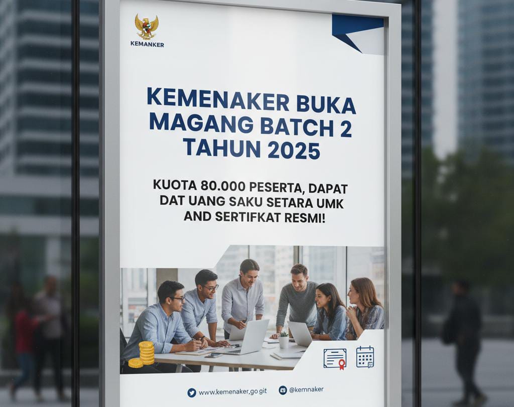 Kemenaker Buka Magang Batch 2 Tahun 2025: Kuota 80.000 Peserta, Dapat Uang Saku Setara UMK dan Sertifikat Resmi!