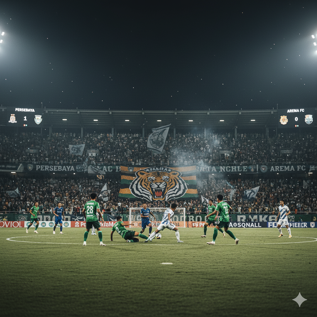 Derby panas Liga 1 tersaji di stadion yang bergemuruh.