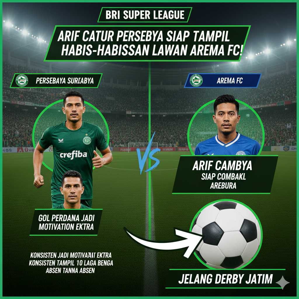 Arif Catur Persebaya siap habis-habisan lawan Arema FC! Gol perdana jadi motivasi ekstra.